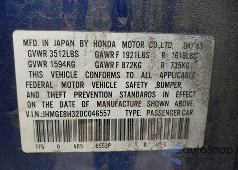 2013 Honda Fit z USA, uszkodzony, nr VIN JHMGE8H32DC046557